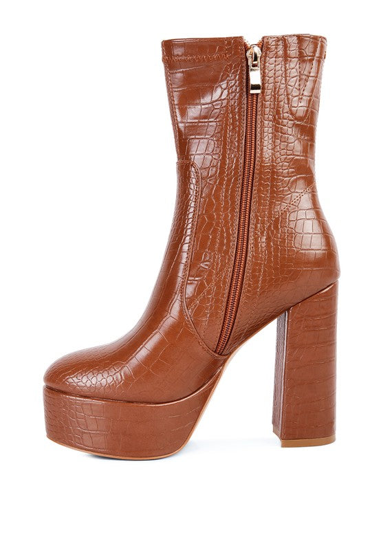 Feral High Heeled Croc Pattern Ankle Boot - Tigbul's Variety Fashion Shop