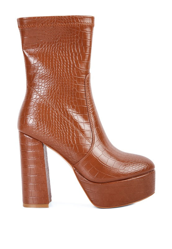 Feral High Heeled Croc Pattern Ankle Boot - Tigbul's Variety Fashion Shop