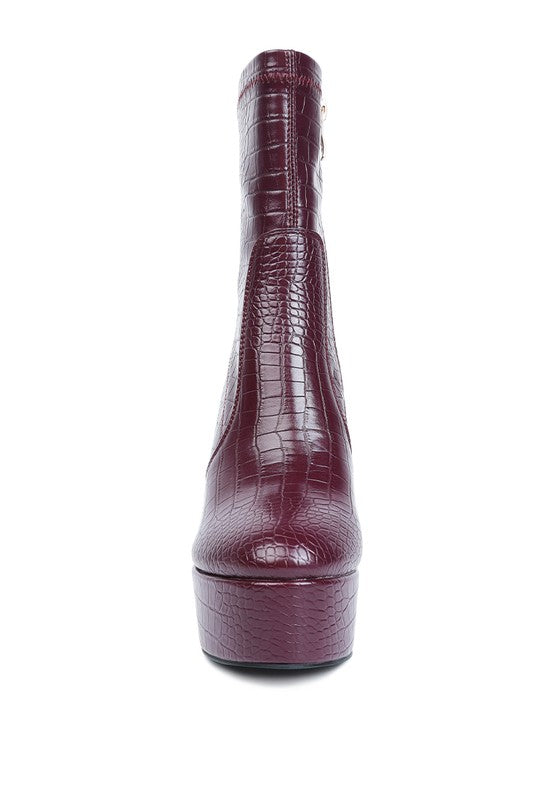 Feral High Heeled Croc Pattern Ankle Boot - Tigbul's Variety Fashion Shop