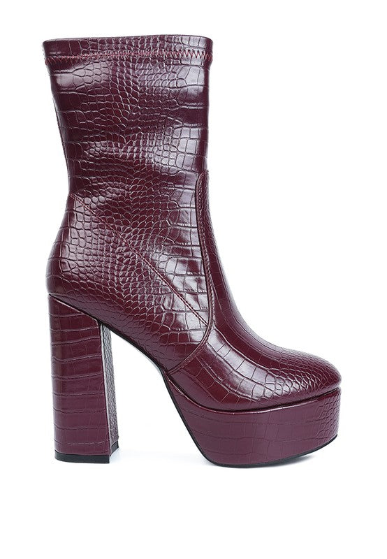 Feral High Heeled Croc Pattern Ankle Boot - Tigbul's Variety Fashion Shop