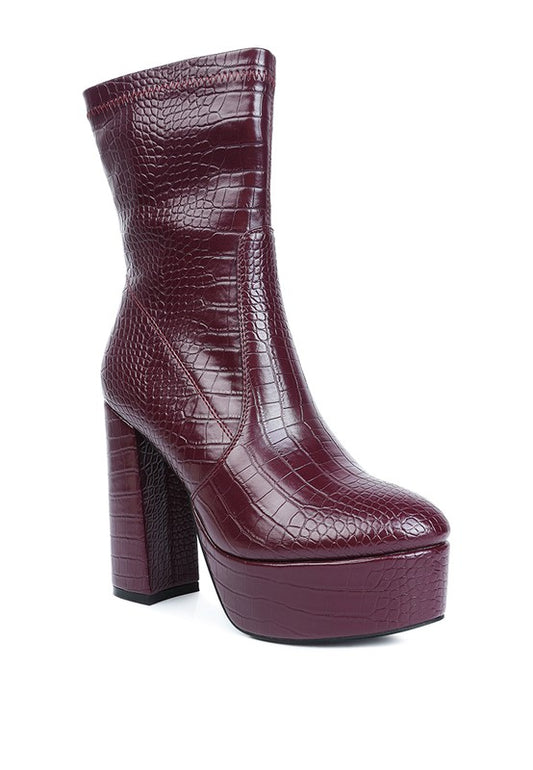 Feral High Heeled Croc Pattern Ankle Boot - Tigbul's Variety Fashion Shop