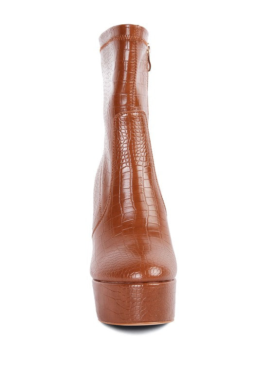 Feral High Heeled Croc Pattern Ankle Boot - Tigbul's Variety Fashion Shop