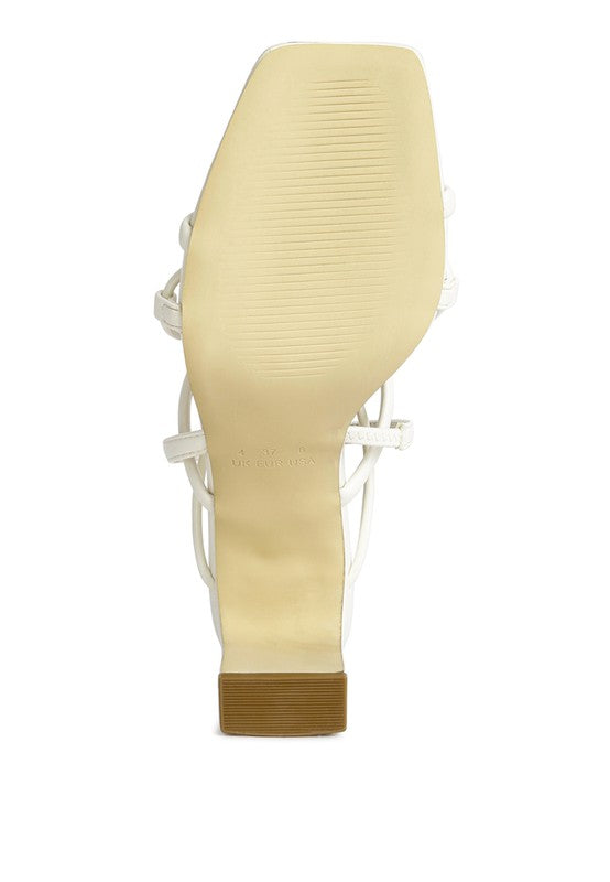 Two Strings Slingback Mid Heel Block Sandals Taupe - Tigbul's Variety Fashion Shop