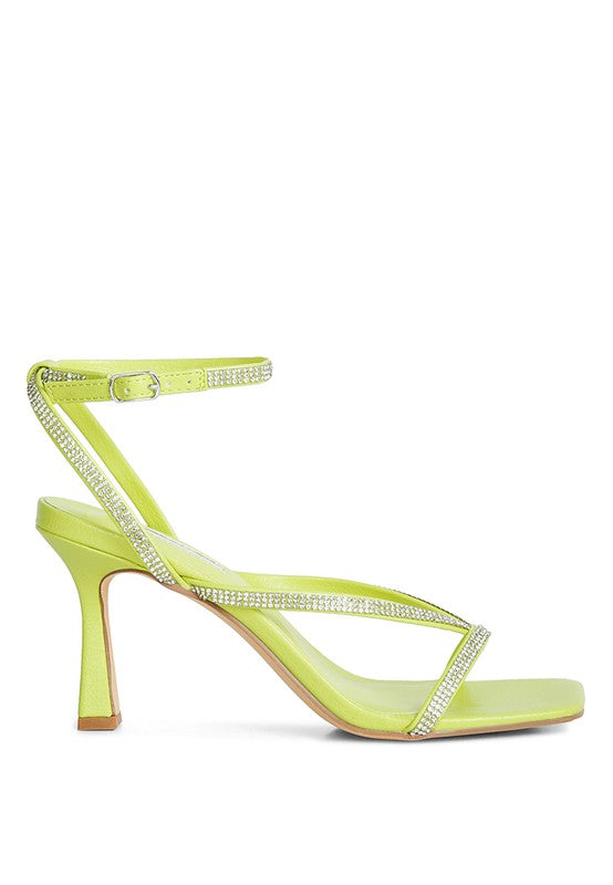 Size 6 & 7 Lime Crush It Diamante Mid Heel Sandals - Tigbul's Variety Fashion Shop