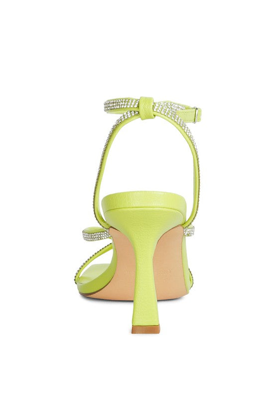 Size 6 & 7 Lime Crush It Diamante Mid Heel Sandals - Tigbul's Variety Fashion Shop