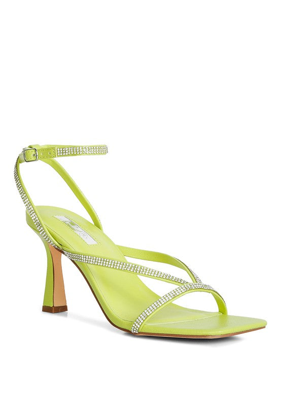 Size 6 & 7 Lime Crush It Diamante Mid Heel Sandals - Tigbul's Variety Fashion Shop
