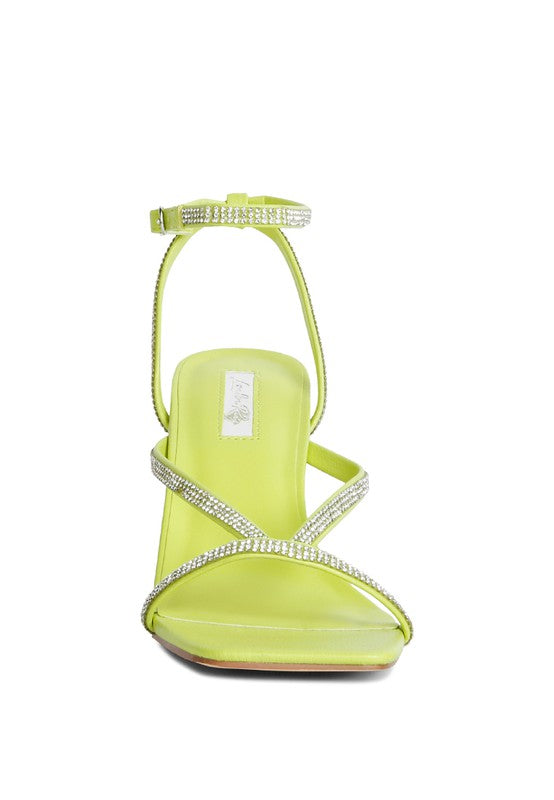 Size 6 & 7 Lime Crush It Diamante Mid Heel Sandals - Tigbul's Variety Fashion Shop