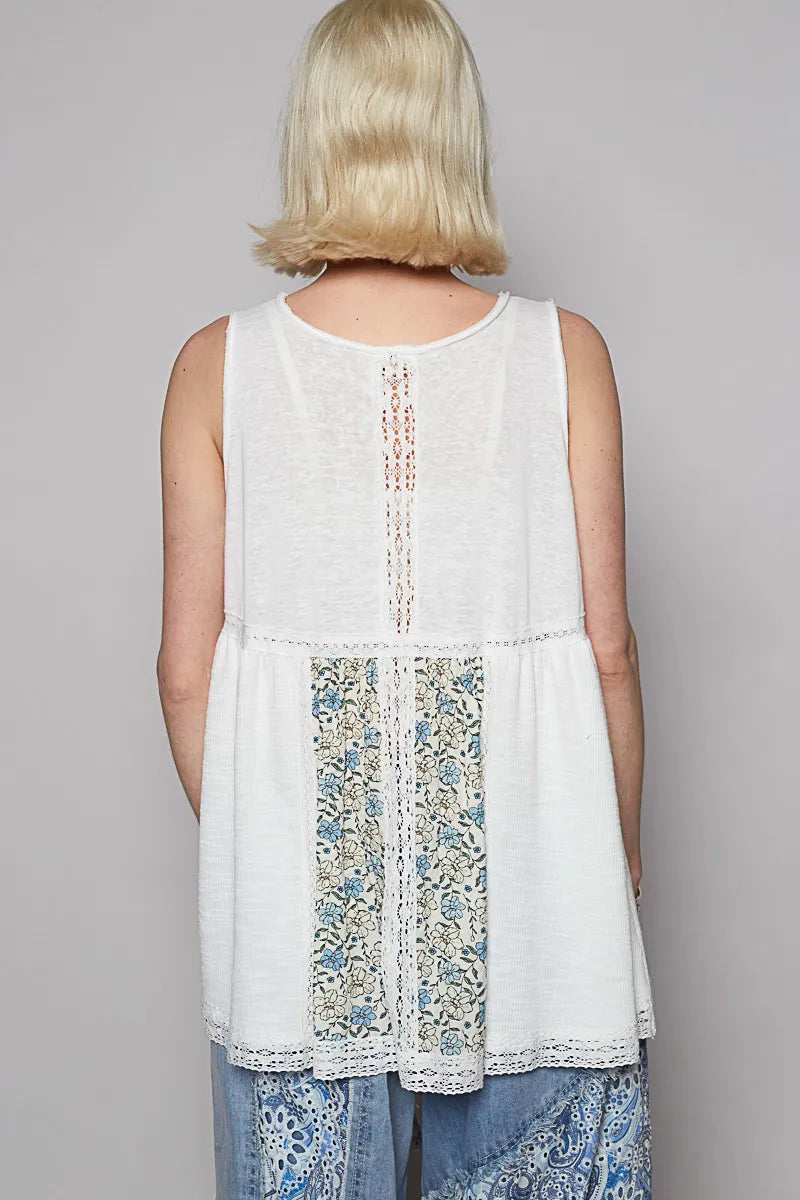 POL V Neck Sleeveless Tank Top with Lace Detail - Tigbul's Variety Fashion Shop