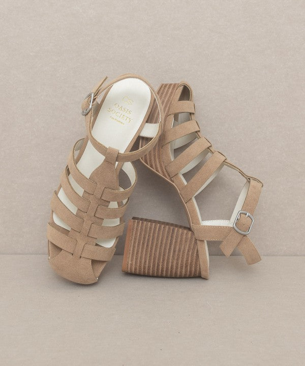 Oasis Society Hailee - Gladiator Platform Heel Sandals, Khaki - Tigbul's Variety Fashion Shop