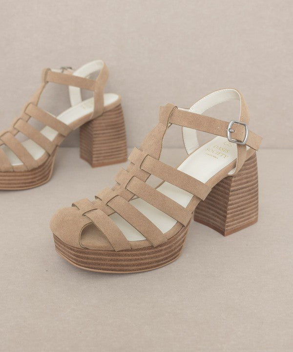 Oasis Society Hailee - Gladiator Platform Heel Sandals, Khaki - Tigbul's Variety Fashion Shop