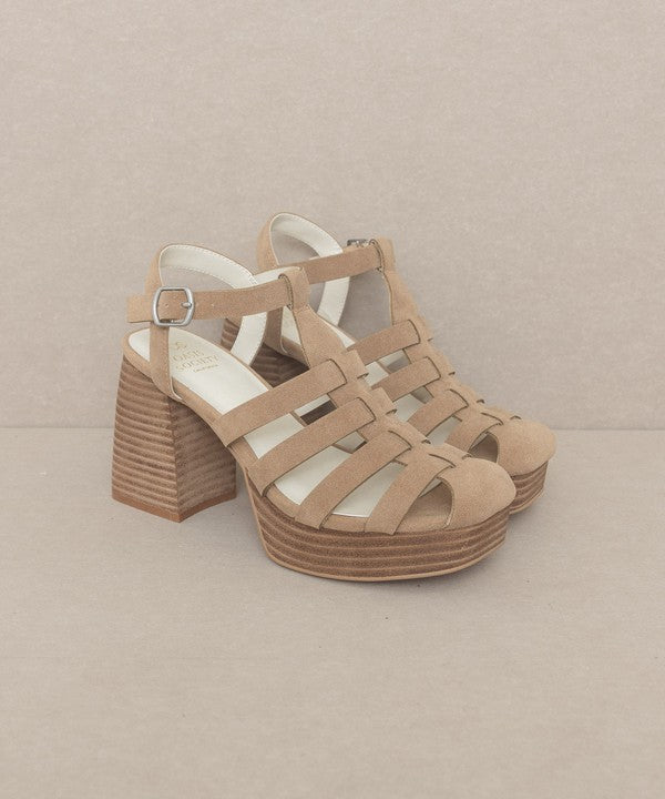 Oasis Society Hailee - Gladiator Platform Heel Sandals, Khaki - Tigbul's Variety Fashion Shop