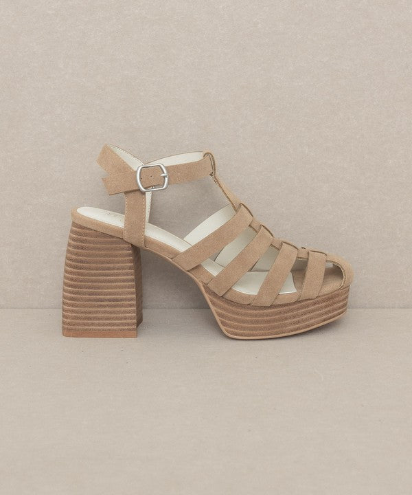 Oasis Society Hailee - Gladiator Platform Heel Sandals, Khaki - Tigbul's Variety Fashion Shop