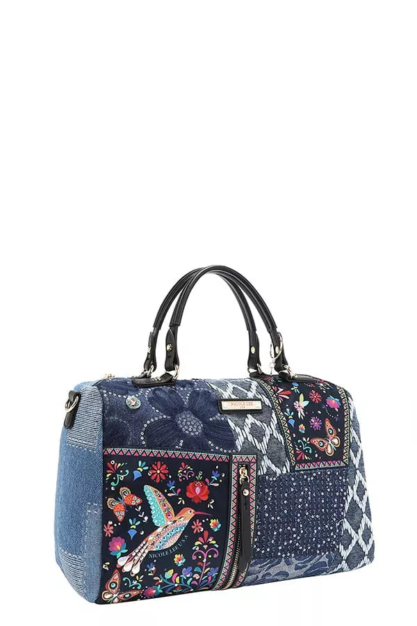 Nicole Lee USA Bosque De Amor Denim Boston Bag - Tigbul's Variety Fashion Shop