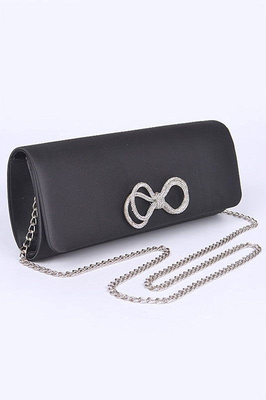 Rhinestone Bow Satin Clutch Bag - Tigbul's Variety Fashion Shop