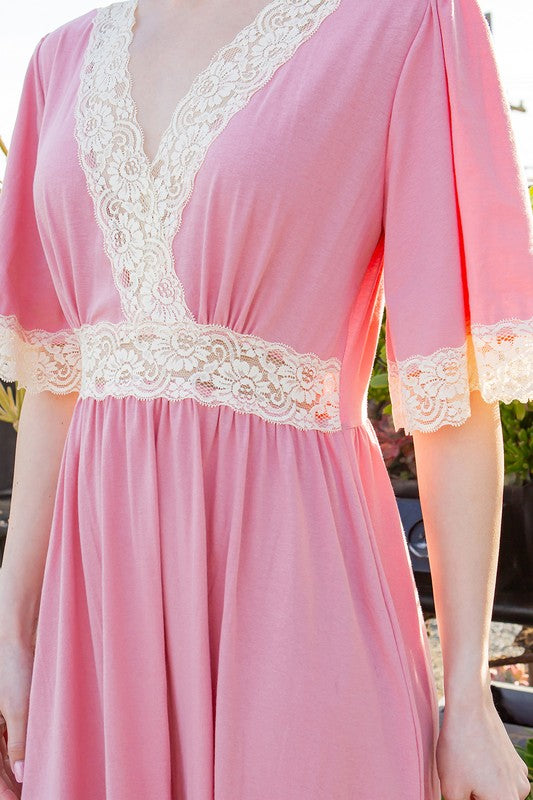 Lace Trim Detailed Tiered Midi Dress - Tigbul's Variety Fashion Shop