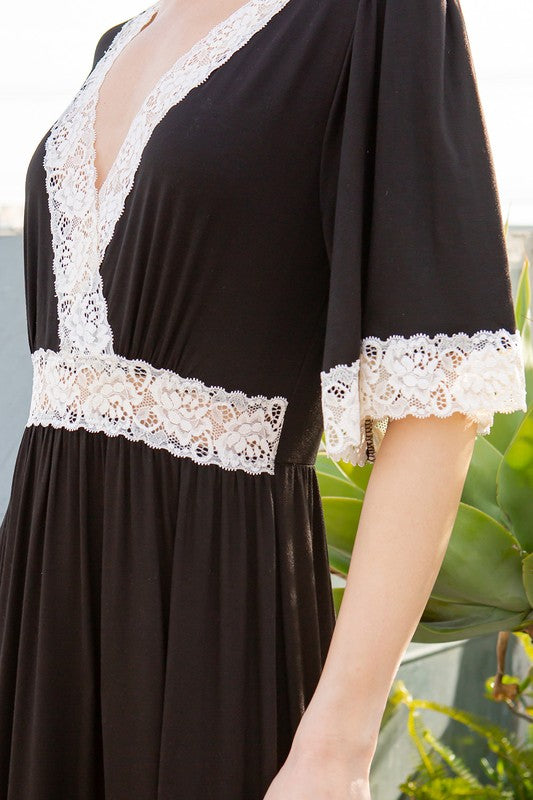 Lace Trim Detailed Tiered Midi Dress - Tigbul's Variety Fashion Shop