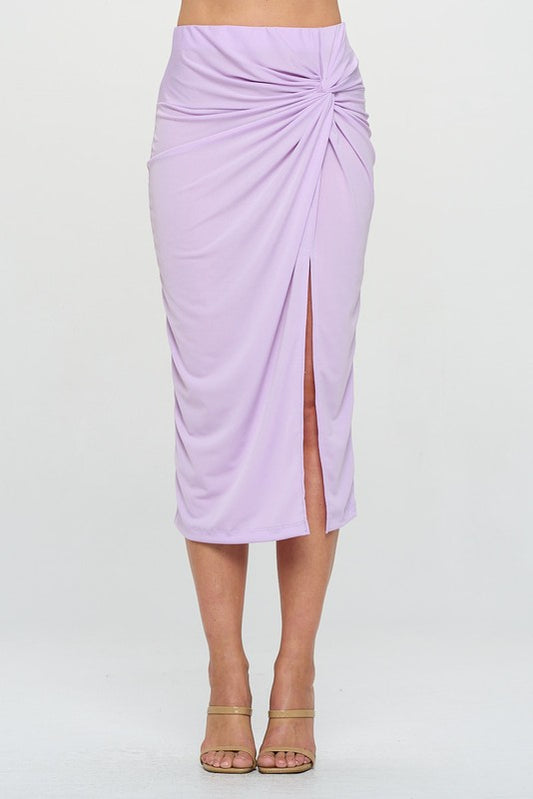 Made in USA Midi Skirt with Front Knot and Slit - Tigbul's Variety Fashion Shop