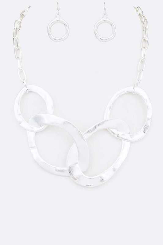 Hammered Ring Interlock Statement Necklace Set - Tigbul's Variety Fashion Shop