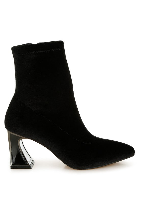 Arcturus Flared Block Heel Velvet Boots - Tigbul's Variety Fashion Shop