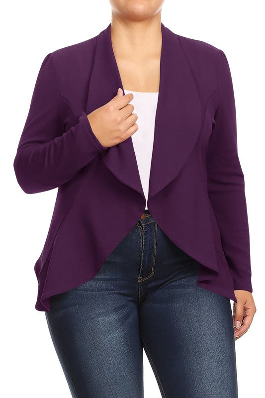 Plus Casual Solid open front jacket blazer - Tigbul's Variety Fashion Shop