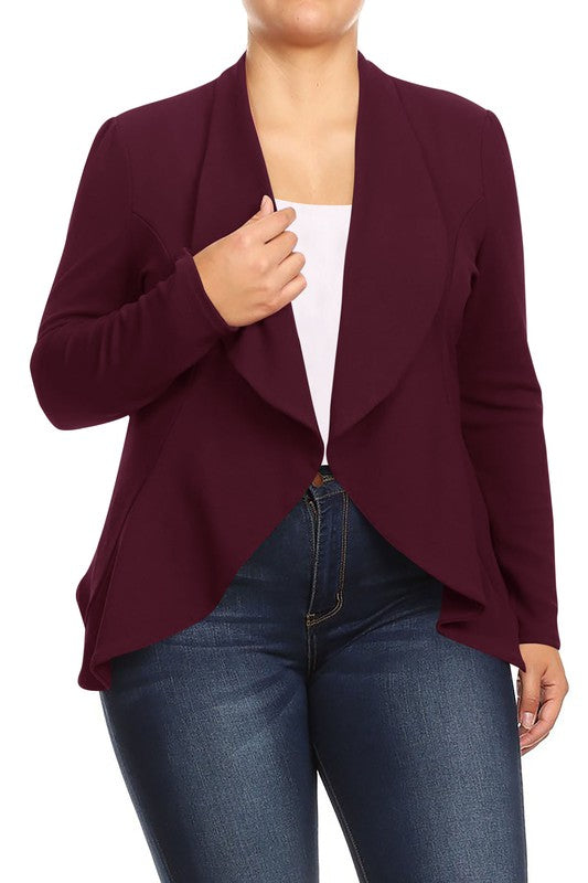 Plus Casual Solid open front jacket blazer - Tigbul's Variety Fashion Shop