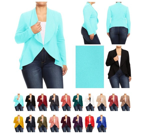 Plus Casual Solid open front jacket blazer - Tigbul's Variety Fashion Shop