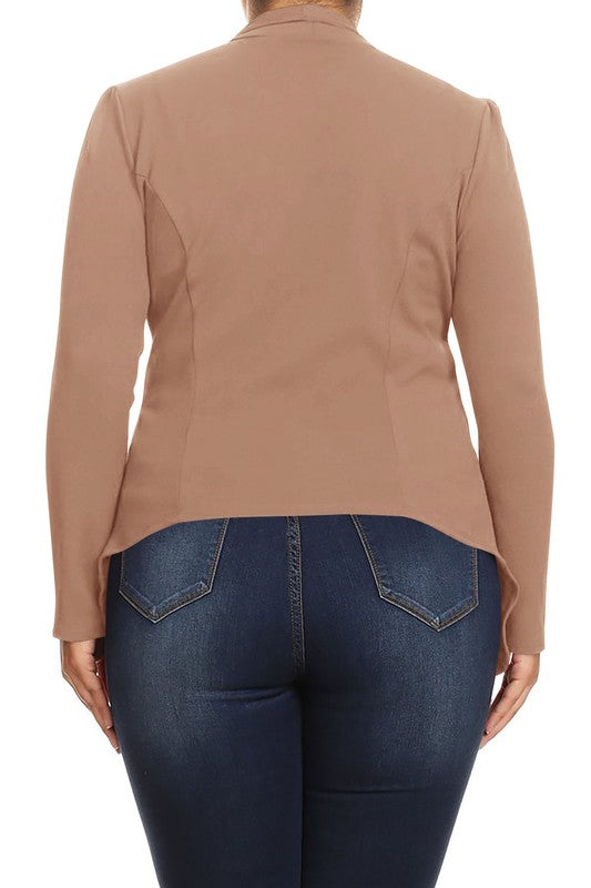 Plus Casual Solid open front jacket blazer - Tigbul's Variety Fashion Shop