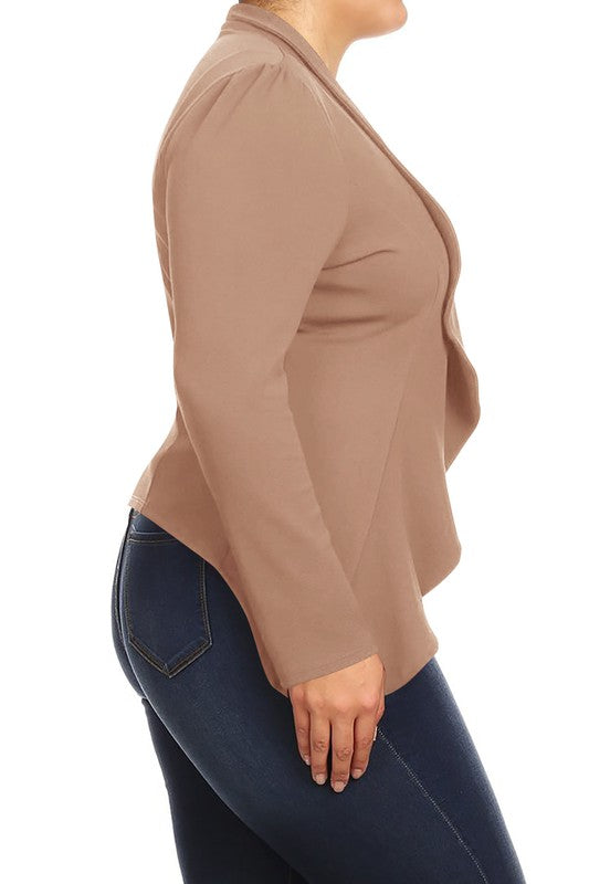 Plus Casual Solid open front jacket blazer - Tigbul's Variety Fashion Shop