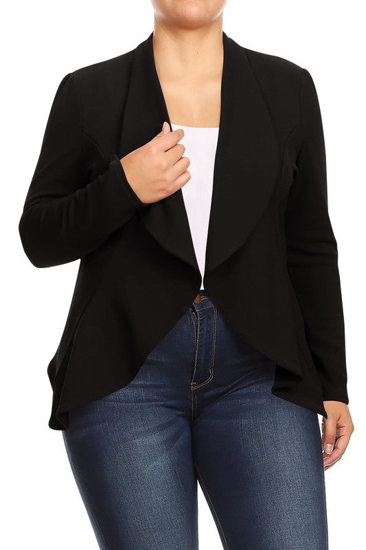 Plus Casual Solid open front jacket blazer - Tigbul's Variety Fashion Shop