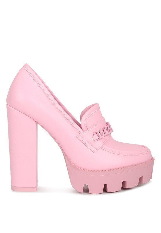 Corinne Chain Embellished Chunky Loafers - Tigbul's Variety Fashion Shop