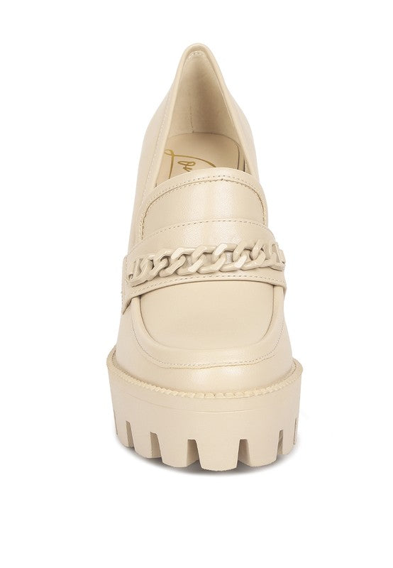 Corinne Chain Embellished Chunky Loafers - Tigbul's Variety Fashion Shop