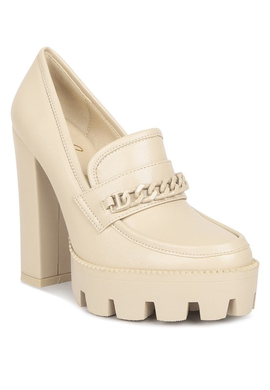 Corinne Chain Embellished Chunky Loafers - Tigbul's Variety Fashion Shop