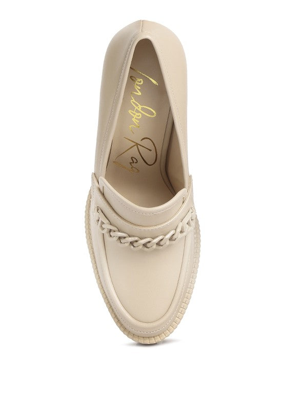 Corinne Chain Embellished Chunky Loafers - Tigbul's Variety Fashion Shop