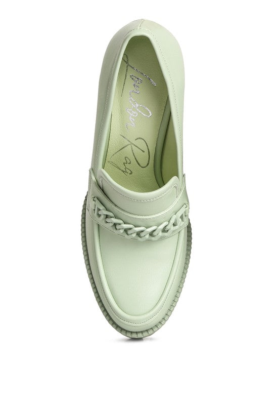 Corinne Chain Embellished Chunky Loafers - Tigbul's Variety Fashion Shop