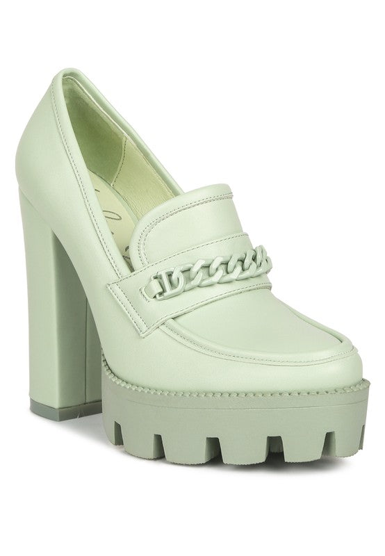 Corinne Chain Embellished Chunky Loafers - Tigbul's Variety Fashion Shop