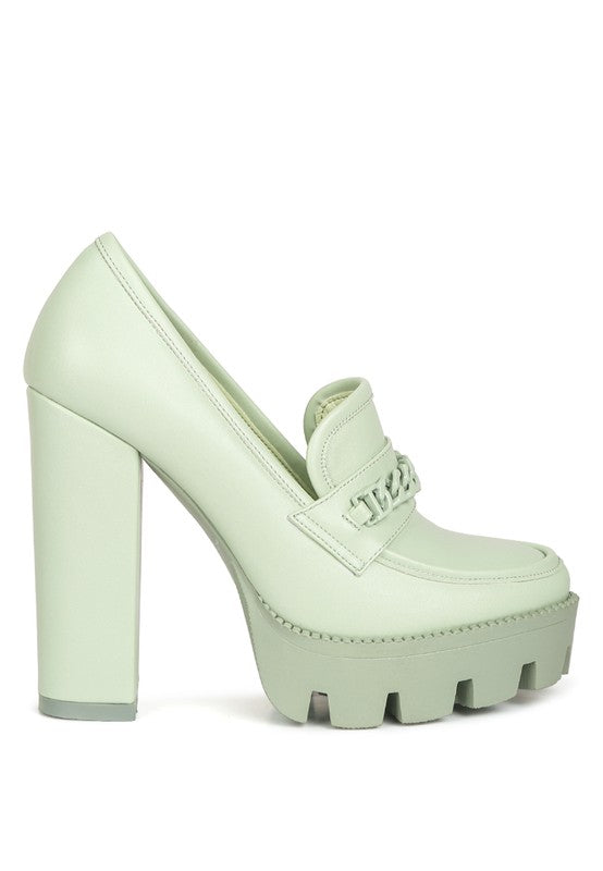 Corinne Chain Embellished Chunky Loafers - Tigbul's Variety Fashion Shop