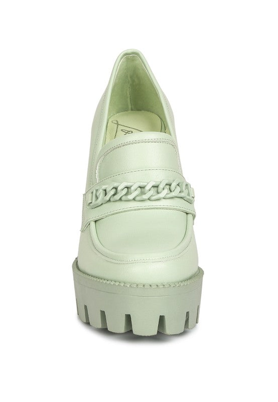 Corinne Chain Embellished Chunky Loafers - Tigbul's Variety Fashion Shop