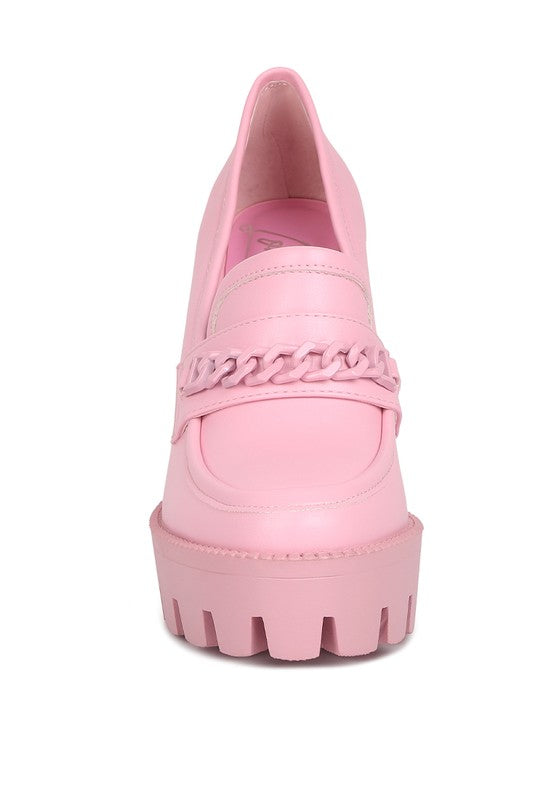 Corinne Chain Embellished Chunky Loafers - Tigbul's Variety Fashion Shop
