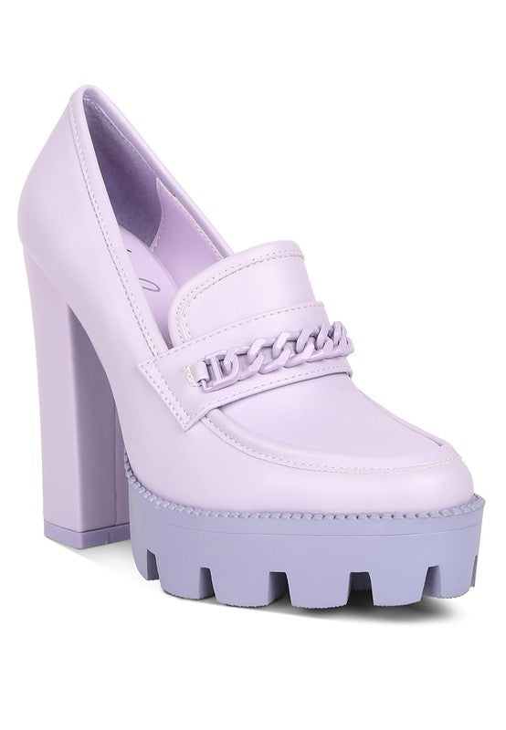 Corinne Chain Embellished Chunky Loafers - Tigbul's Variety Fashion Shop