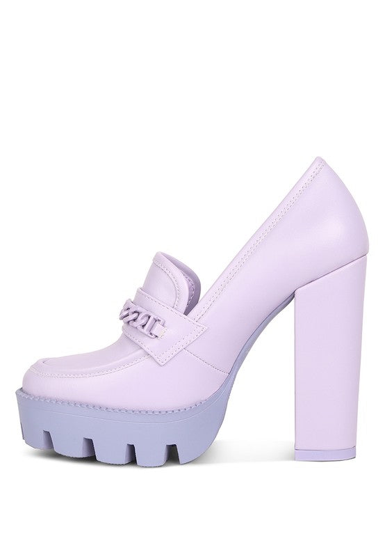 Corinne Chain Embellished Chunky Loafers - Tigbul's Variety Fashion Shop