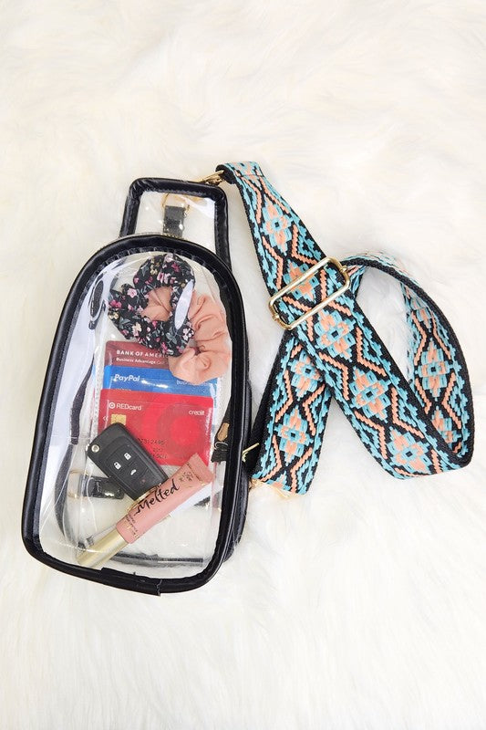 Clear Sling with Trendy Strap Stadium Bag - Tigbul's Variety Fashion Shop