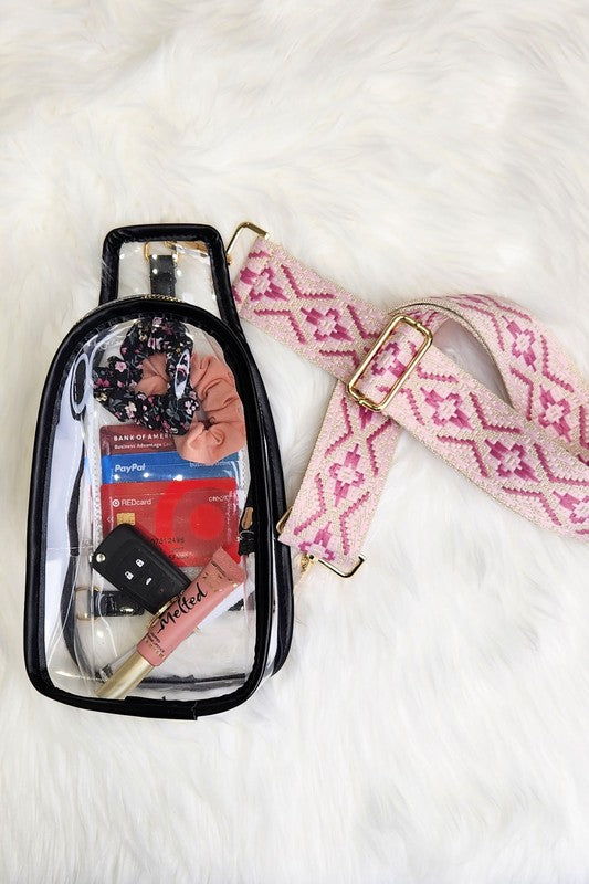 Clear Sling with Trendy Strap Stadium Bag - Tigbul's Variety Fashion Shop