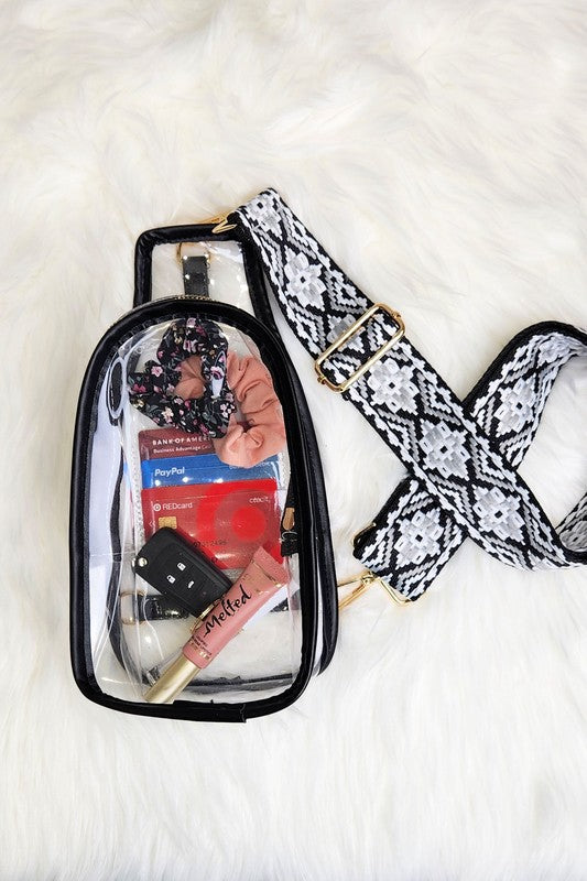 Clear Sling with Trendy Strap Stadium Bag - Tigbul's Variety Fashion Shop