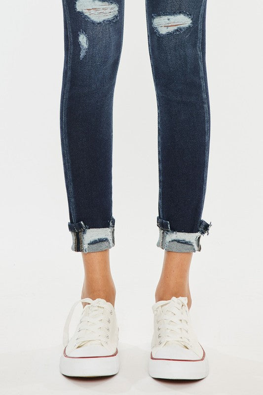 High Rise Button Down Cuffed Ankle Skinny Jeans - Tigbul's Variety Fashion Shop