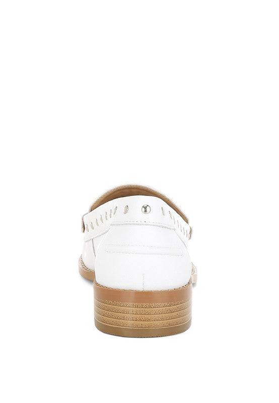 Oglavia Studs Embellished Leather Loafers - Tigbul's Variety Fashion Shop