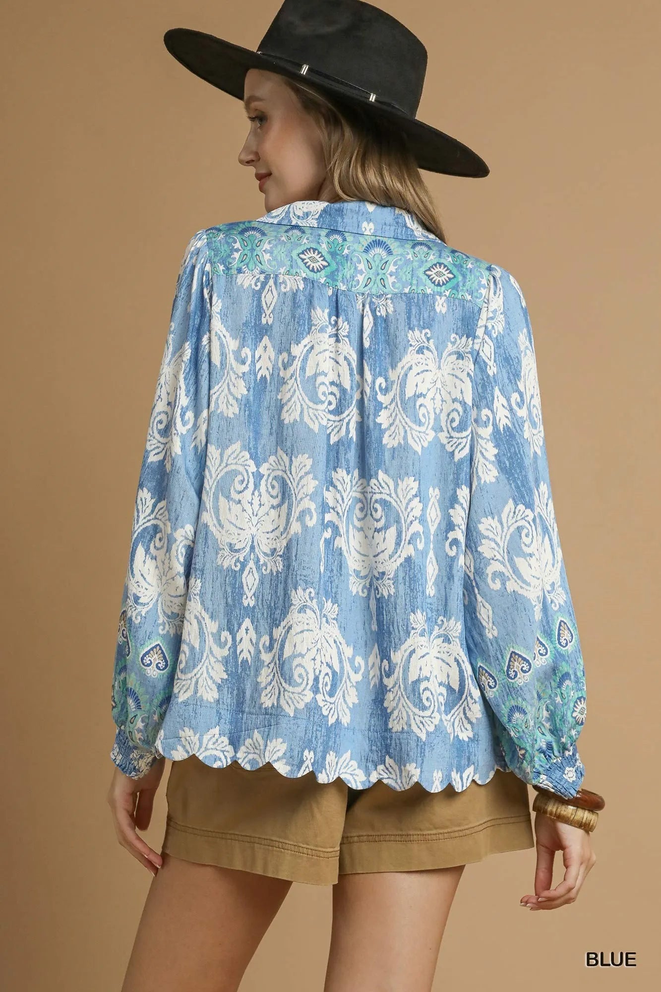 Umgee Printed Long Sleeve Blouse - Tigbul's Variety Fashion Shop