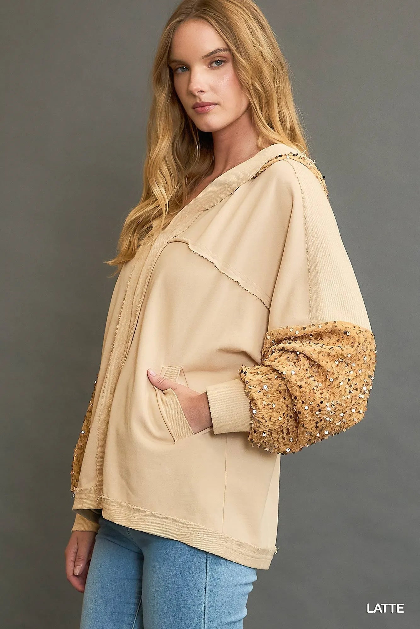 Umgee Sequined French Terry Jacket - Tigbul's Variety Fashion Shop