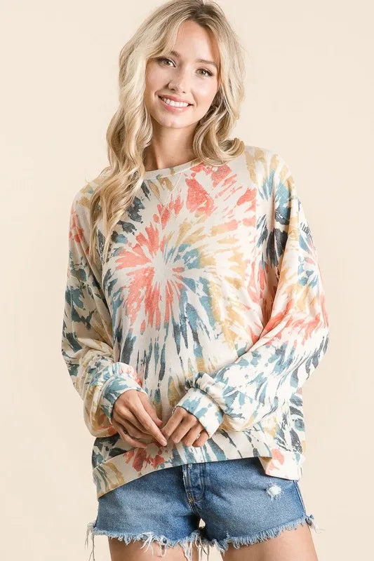 BiBi Tie Dye Print Terry Pull Over - Tigbul's Variety Fashion Shop