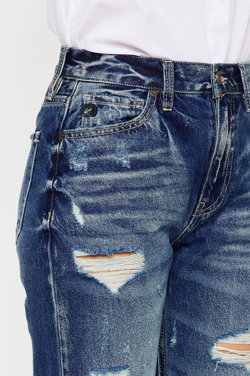 Kancan High Rise Distressed Mom Fit Jeans - Tigbul's Variety Fashion Shop