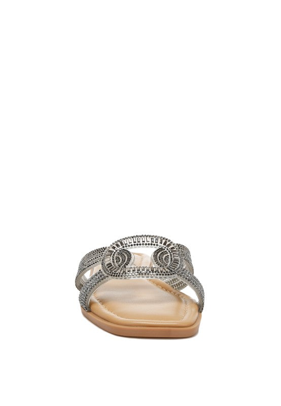 Minople Rhinestones Embellished Flat Sandals - Tigbul's Variety Fashion Shop